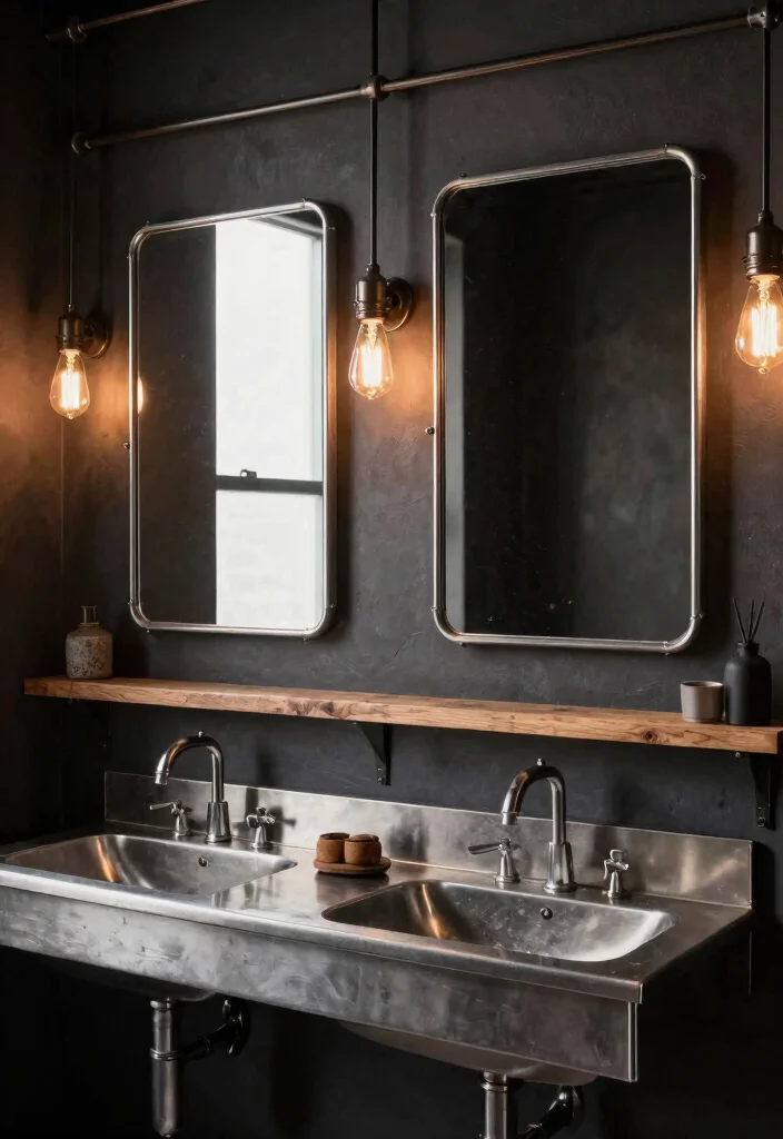 18 Two Mirrors One Sink in Bathroom Ideas With Stylish Balance - 4. Industrial Chic 1
