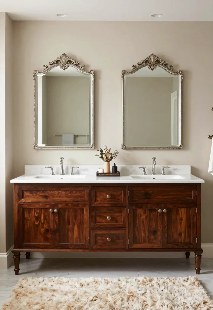 18 Two Mirrors One Sink in Bathroom Ideas With Stylish Balance - 5. Elegant Vanity Style 1