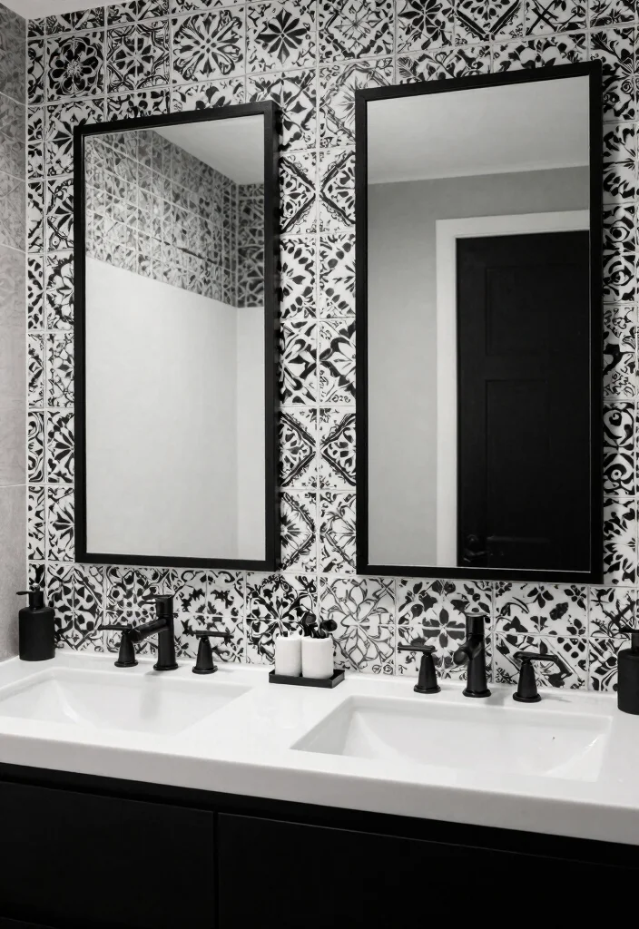 18 Two Mirrors One Sink in Bathroom Ideas With Stylish Balance - 7. Monochromatic Magic 1