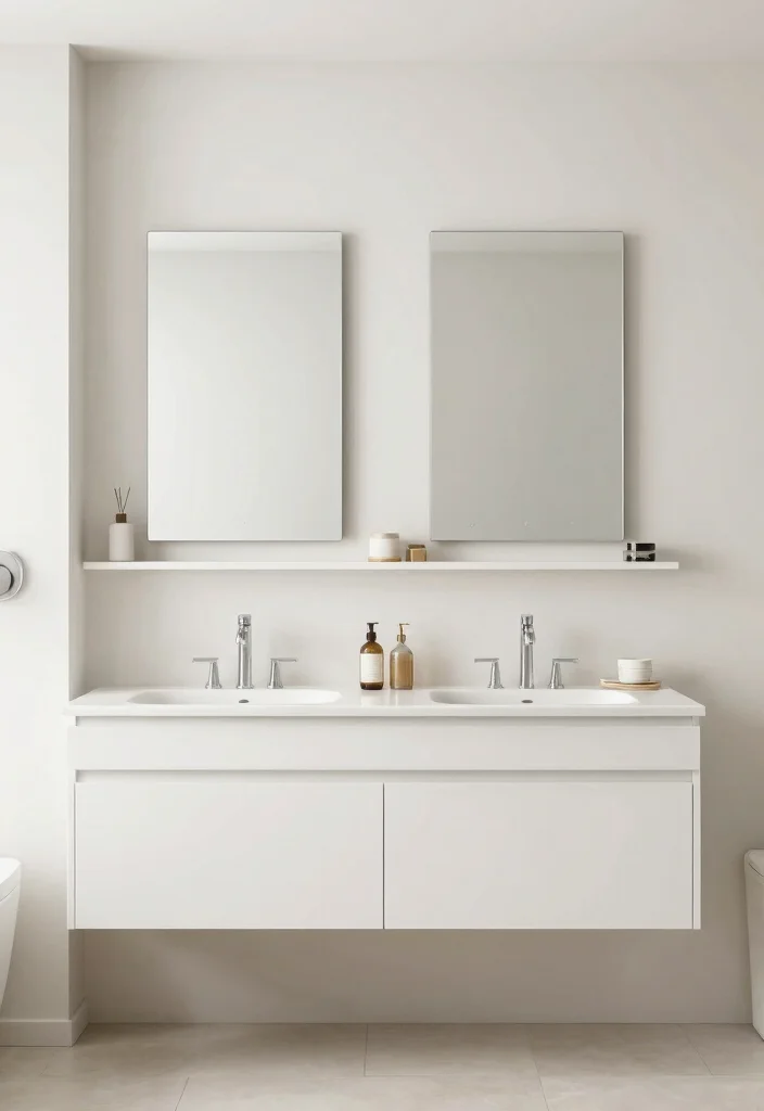 18 Two Mirrors One Sink in Bathroom Ideas With Stylish Balance - 8. Floating Features 1