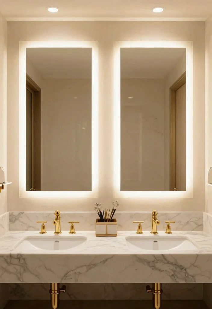 18 Two Mirrors One Sink in Bathroom Ideas With Stylish Balance - 9. Glamorous Touches 1